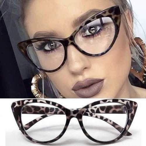 dioptria nélküli leopárd mintás cicás divat szemüveg